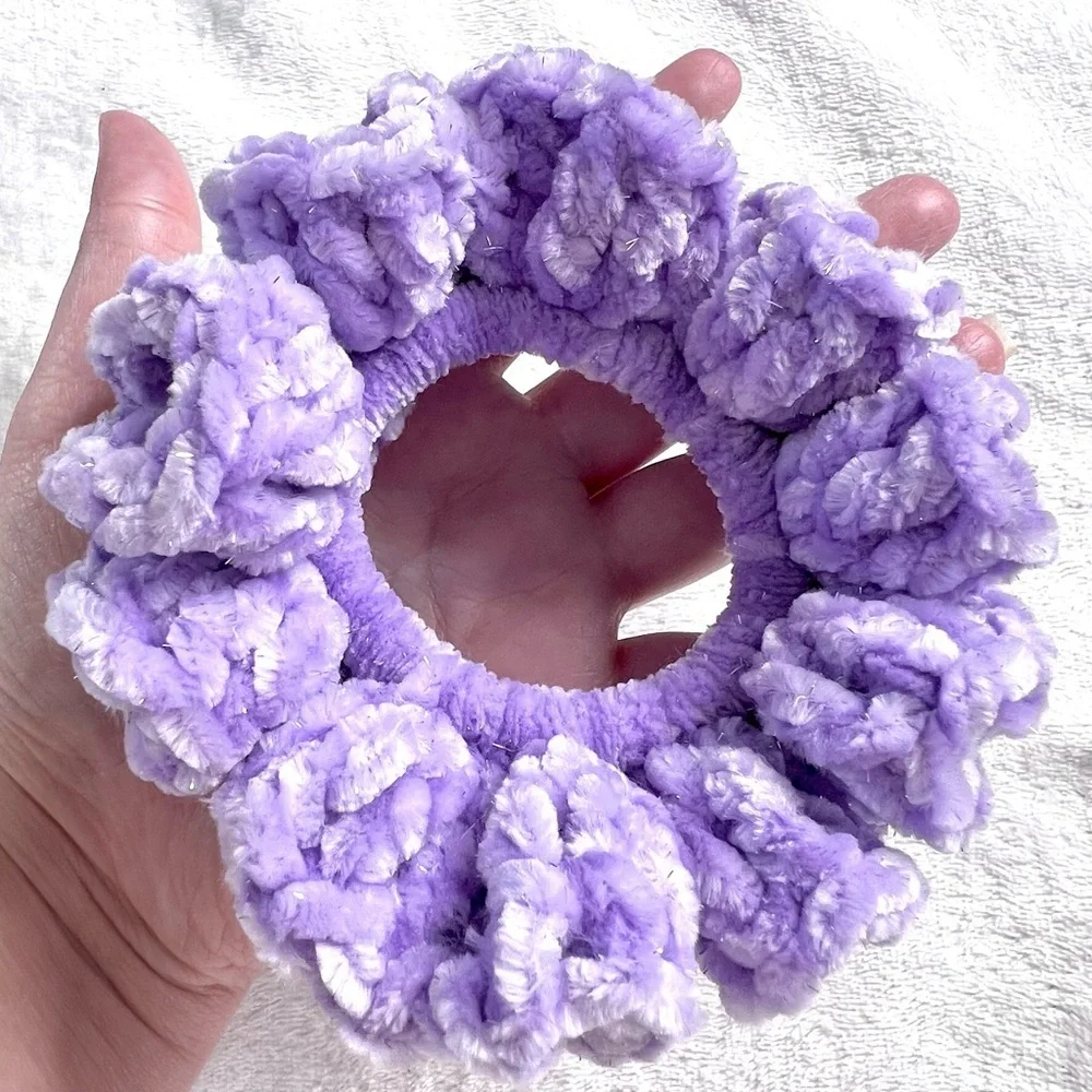 Handmade VELVET Shimmer Pastel Purple Crochet Lush Hair Scrunchie PinkRainCloud